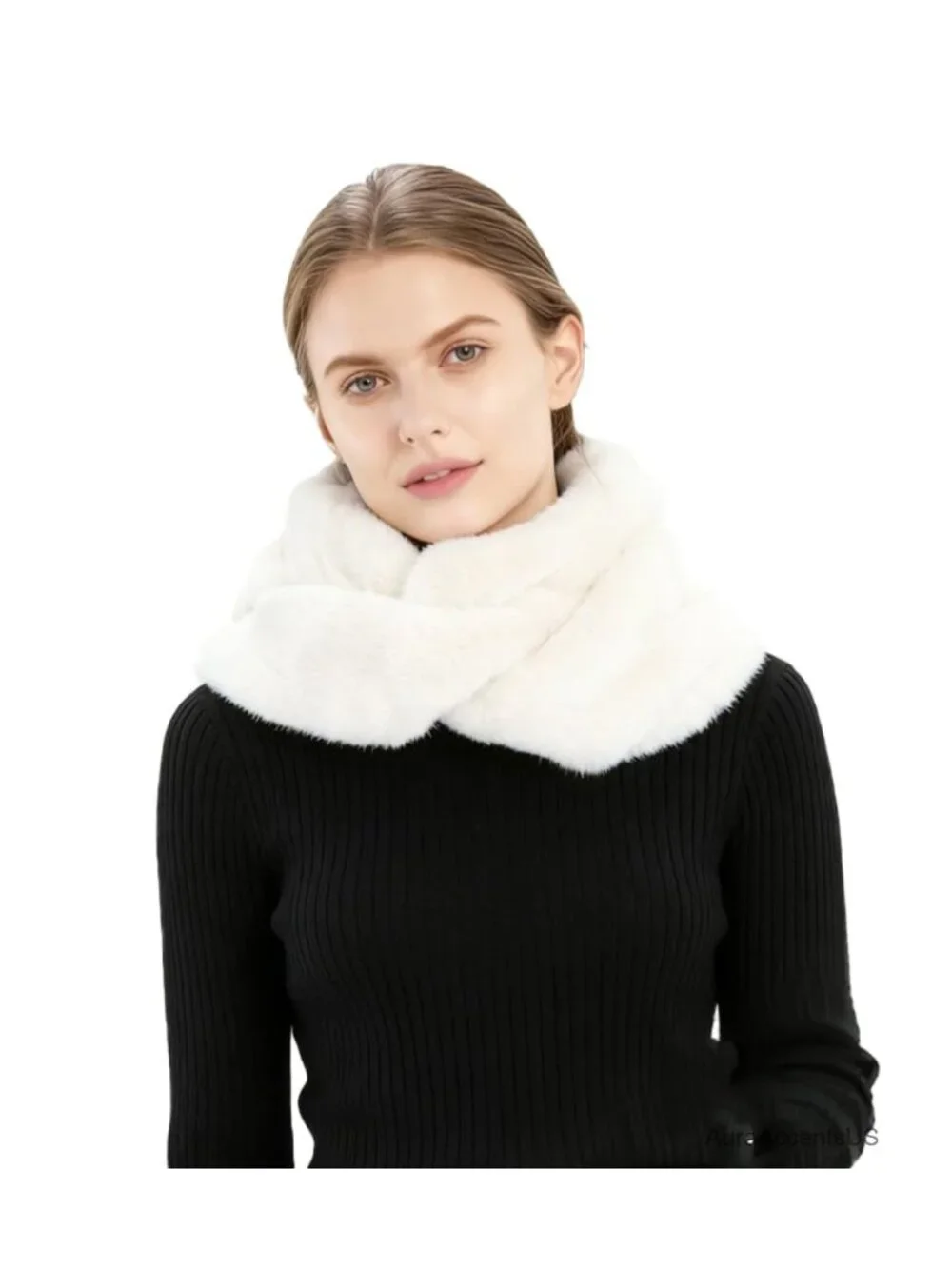 Faux Fur Hood & Infinity Scarf Combo Winter Neck Wrap for Women Men